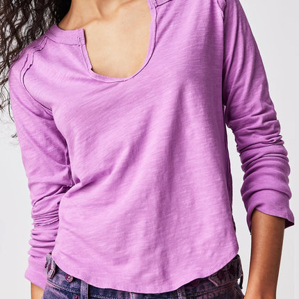 Exposed Seam Notched Long Sleeve T-Shirt