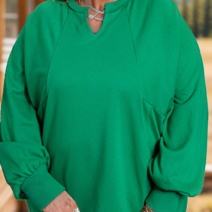 Plus Size Cutout Hem Notched Long Sleeve Sweatshirt