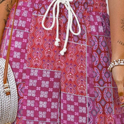 Full Size Drawstring Printed Wide Leg Pants