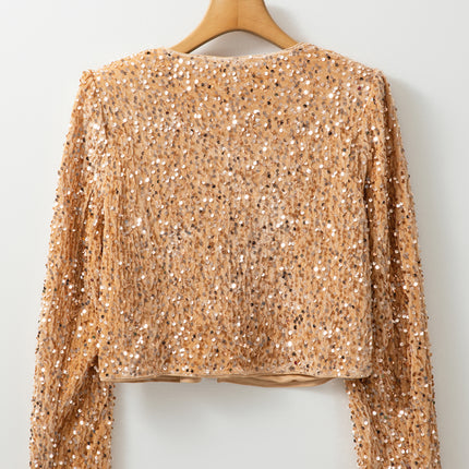 Sequin Open Front Long Sleeve Jacket