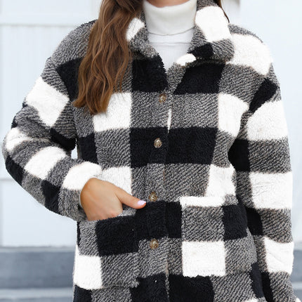 Button Up Drop Shoulder Fuzzy Jacket