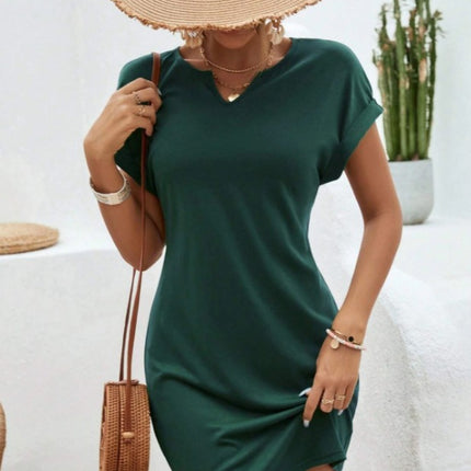 Notched Short Sleeve Mini Tee Dress