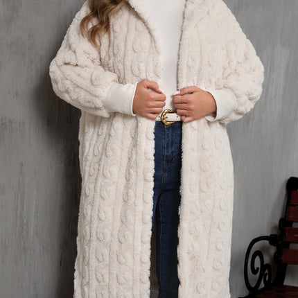 Plus Size Open Front Hooded Plush Coat