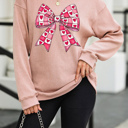 Valentine’s Day Bow Drop Shoulder Long Sleeve Sweatshirt