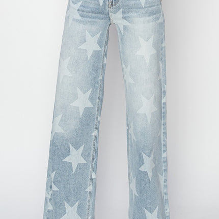 RISEN Full Size Raw Hem Star Wide Leg Jeans