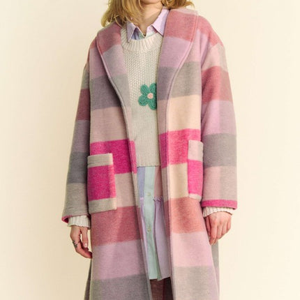 Davi & Dani Tied Color Block Collared Neck Coat