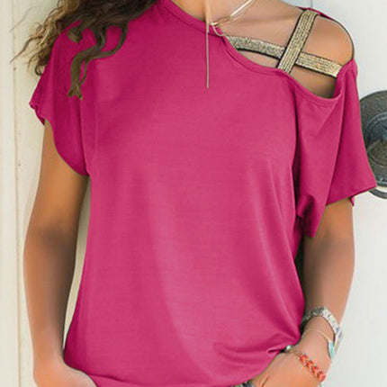 Asymmetrical Neck Short Sleeve T-Shirt