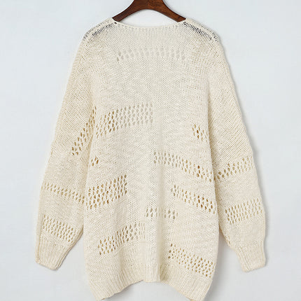 Openwork Open Front Long Sleeve Cardigan