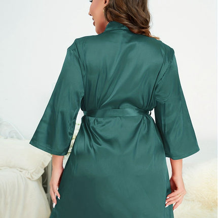 Plus Size Surplice Neck Tie Waist Robe