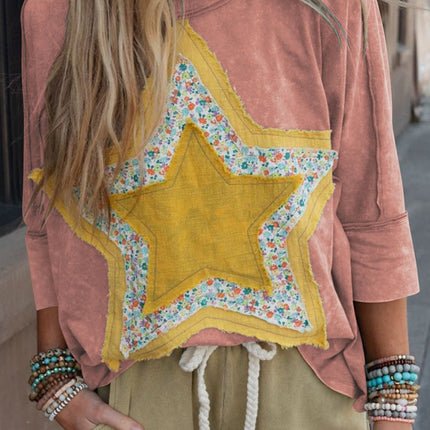 Star Applique Round Neck T-Shirt