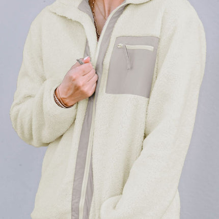 Chest Pocket Zip Up Fleece Jacket