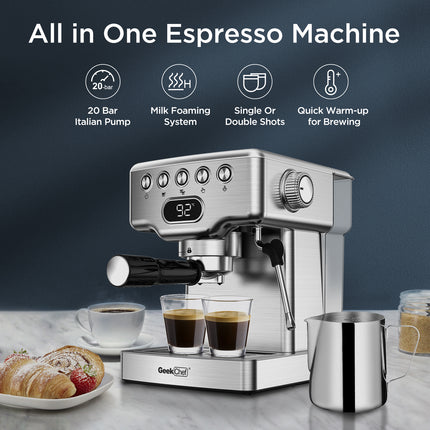 Geek Chef Espresso Machine, With Milk Frother For Latte, Cappuccino, Macchiato