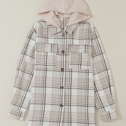 Plaid Removable Hood Button Up Shacket