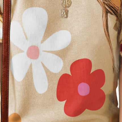 Flower Round Neck Short Sleeve Blouse