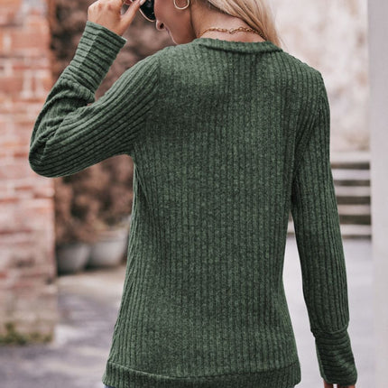 Double Take V-Neck Long Sleeve Ribbed Top