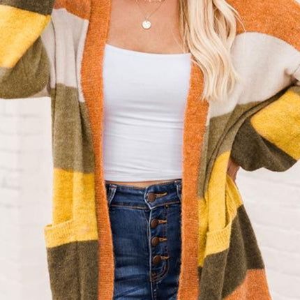 Open Front Color Block Cardigan