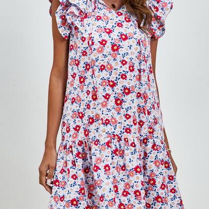 Tied Floral Cap Sleeve Mini Dress