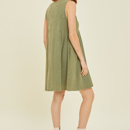 HEYSON Full Size Texture V-Neck Sleeveless Flare Mini Dress