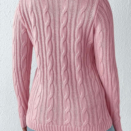 Cable-Knit Heart Round Neck Long Sleeve Sweater