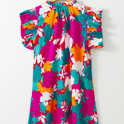 Ruffled Printed Cap Sleeve Mini Dress