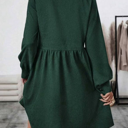 Ruched Button Up Long Sleeve Dress