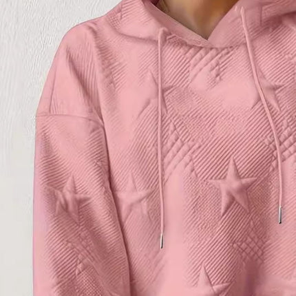 Plus Size Star Texture Long Sleeve Drawstring Hoodie