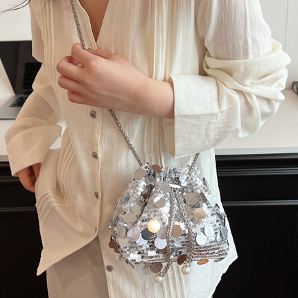 Drawstring Sequin Crossbody Bag