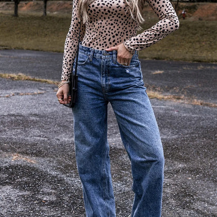 Animal Print Scoop Neck Long Sleeve Bodysuit