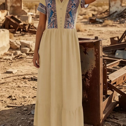 Printed Button-Front Maxi Dress