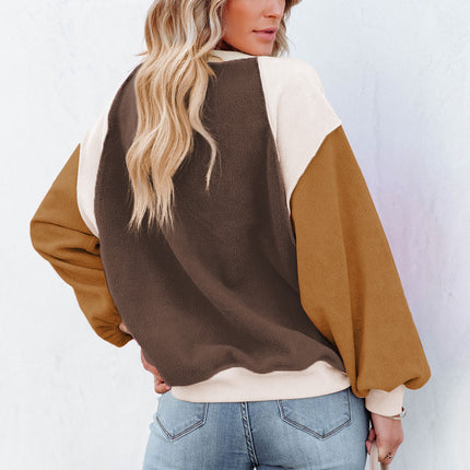 Color Block Round Neck Long Sleeve Sweatshirt