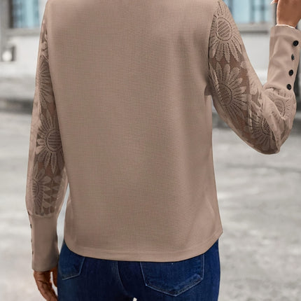 Round Neck Lace Long Sleeve Top