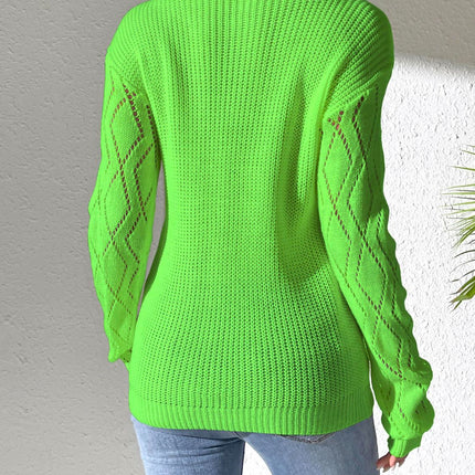 Openwork V-Neck Long Sleeve Sweater