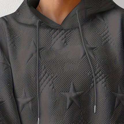 Plus Size Star Texture Long Sleeve Drawstring Hoodie