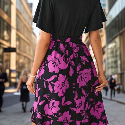 Tied Printed Short Sleeve Mini Dress