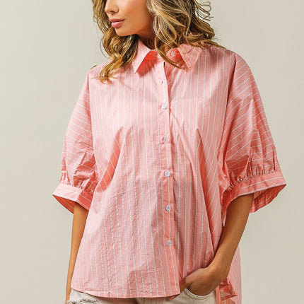 BiBi Button Up Striped Dolman Sleeve Shirt