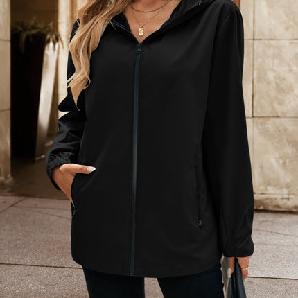 Pocketed Zip Up Hooded Jacket