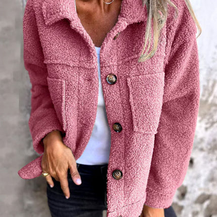 Full Size Fuzzy Button Up Drop Shoulder Jacket