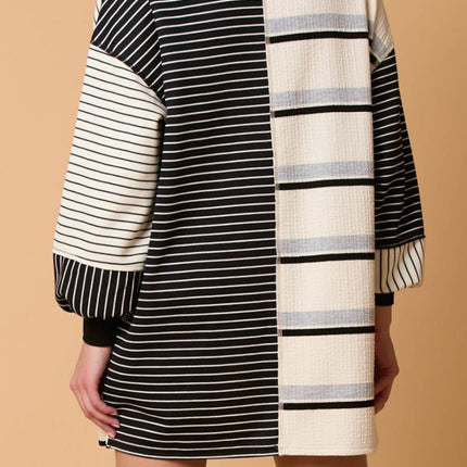 Striped Patchwork Long Sleeve Mini Dress