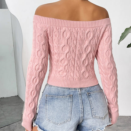 Cable-Knit Off-Shoulder Long Sleeve Knit Top