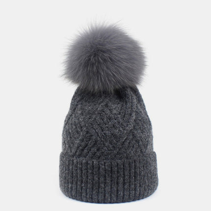 Thermal Knit Hat with Pompom