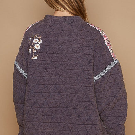 POL Embroidered Open Front Long Sleeve Jacket