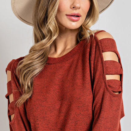 Cutout Round Neck Long Sleeve Top