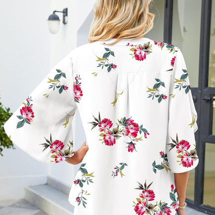 Printed Notched Half Sleeve Blouse