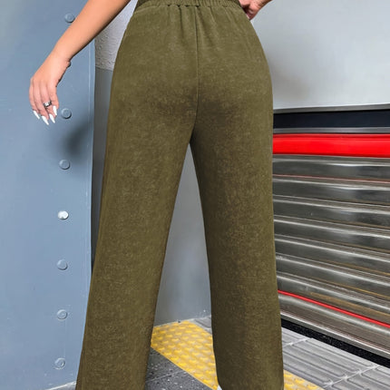 Distressed Elastic Waist Straight Leg Pants