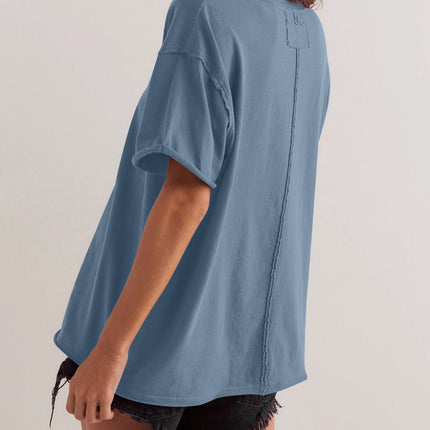 Lovelet Exposed Seam Round Neck Half Sleeve T-Shirt