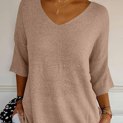 V-Neck Three-Quarter Sleeve Knit Top