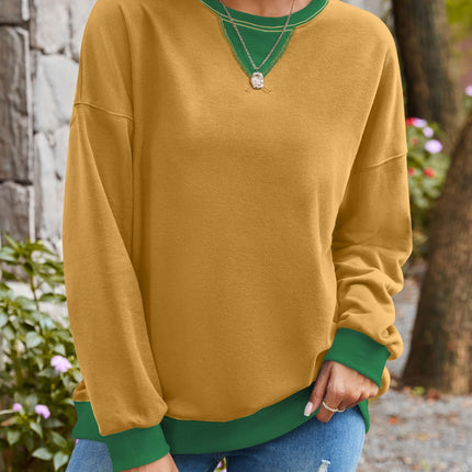Lovelet Contrast Round Neck Long Sleeve Sweatshirt