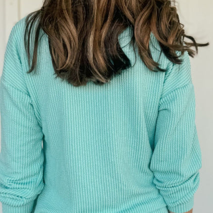 Corded Knit Round Neck Long Sleeve Top