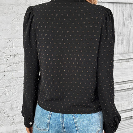 Swiss Dot Mock Neck Long Sleeve Blouse