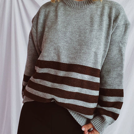 Striped Dropped Shoulder Long Sleeve Sweater